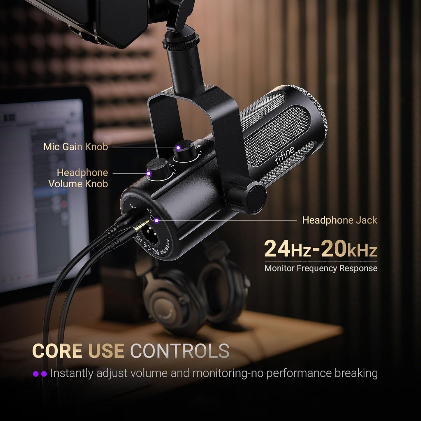 FIFINE Podcast Microphone, USB/XLR Vocal Dynamic Microphone for Recording, Broadcast, Streaming, Studio PC Mic with Frequency Respond Adjustment, Mute Button, Headphone Monitoring-AmpliTank TANK6