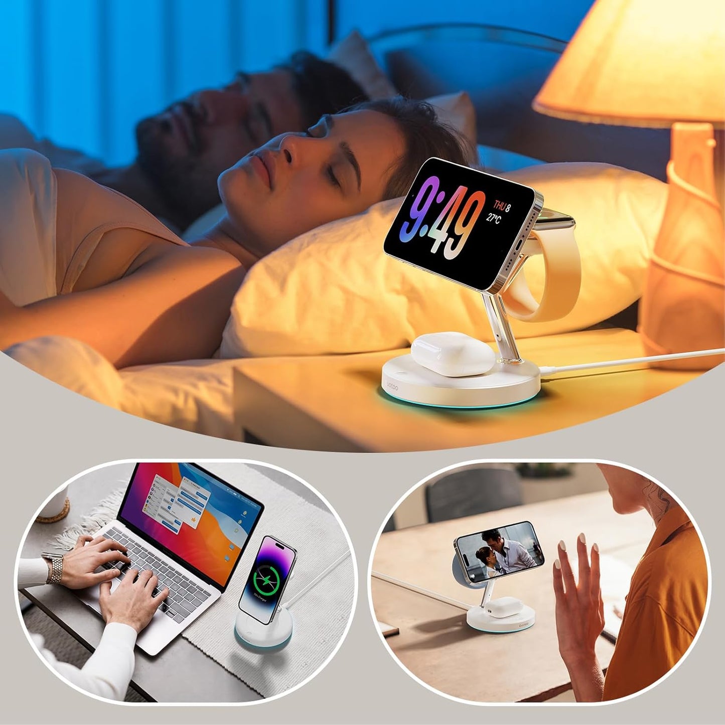 2025 3 in 1 Charging Station Compatible with Magsafe Charger Wireless Charger Stand for iPhone17 16 15 14 13 12 Series Wireless Charging Station for AirPods Wireless Charging Stand for iWatch Series