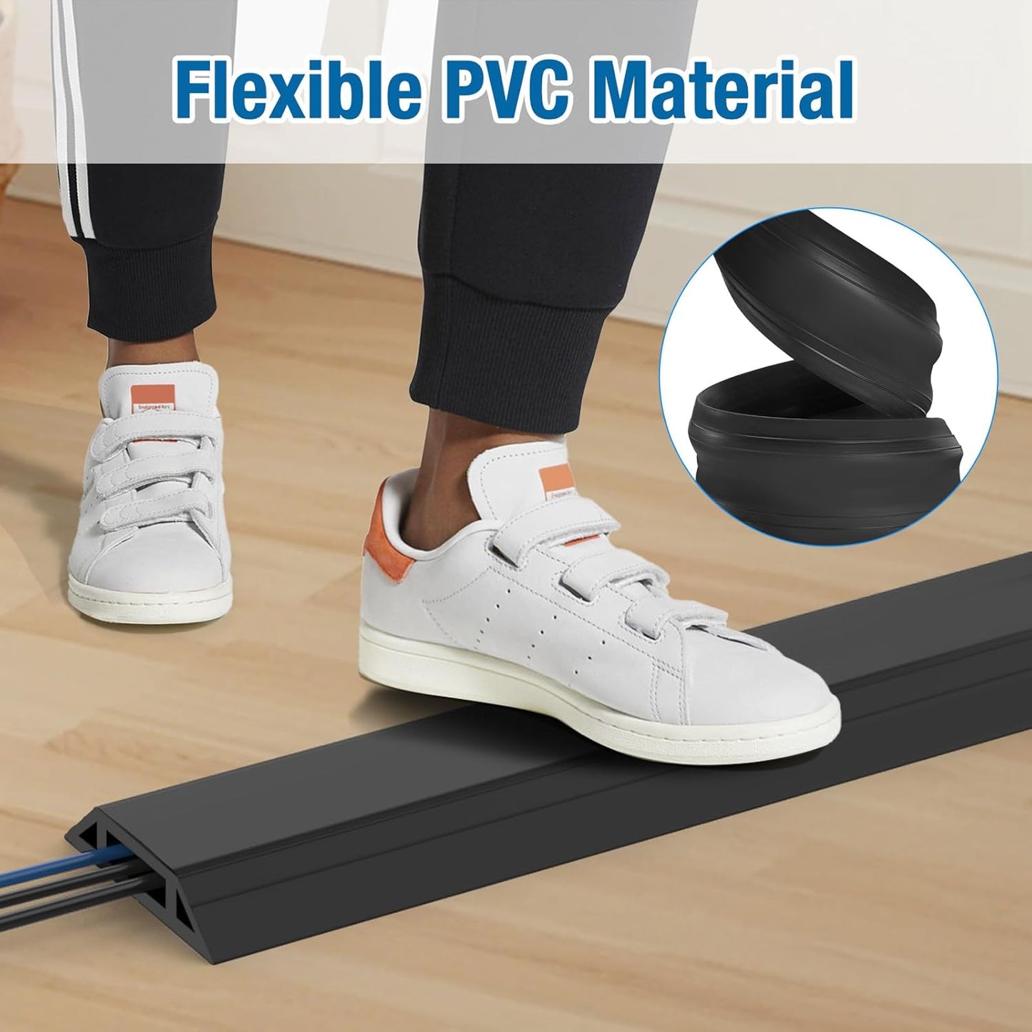 Eapele 6.5 ft Floor Cord Cover Heavy Duty Cable Protector, Easy to Unroll, Prevent Trip Hazard for Home Office or Outdoor Settings (Black)