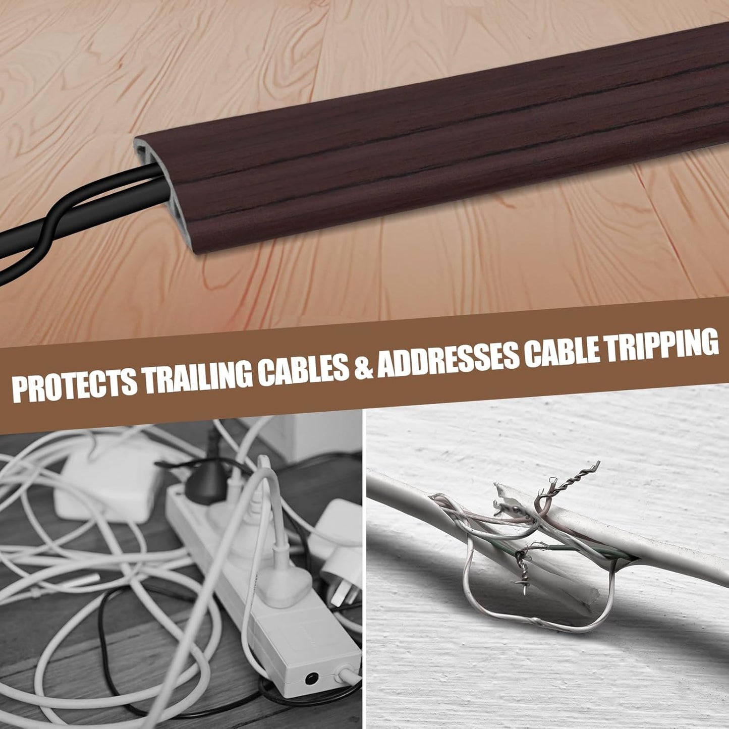 Floor Cord Cover Self Adhesive Cord Hider,3.3FT Cable Management, Extension Strip Protector for Wires, Prevent Cable Trips for Offices, Gyms, Exhibitions Cavity:0.51"(W) x 0.3"(H) Black Wood