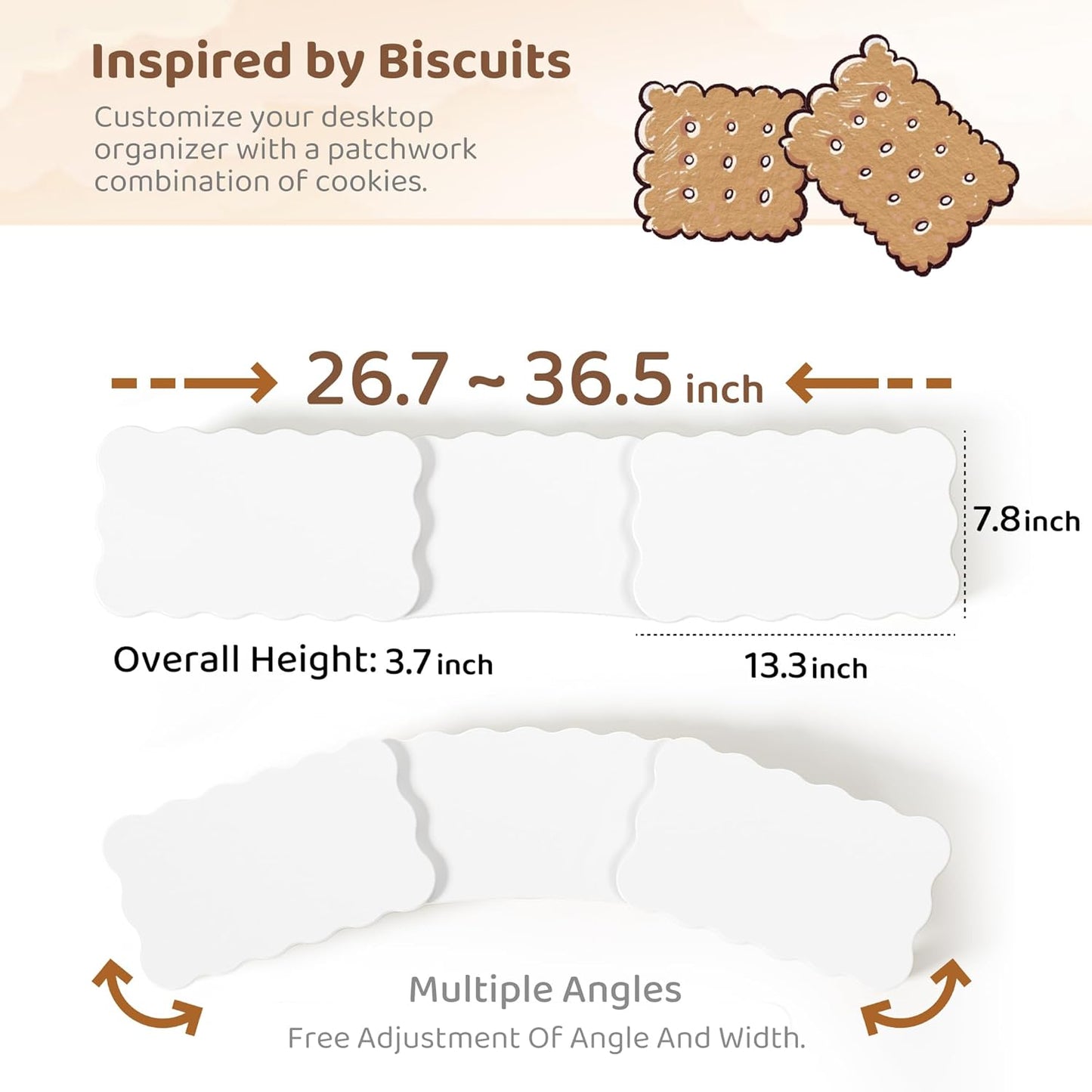 Dual Monitor Riser, Cookie-Shaped Adjustable Length & Swivel Angle, Wooden Desktop Organizer for 2 Monitors, Stand With Drawer for Laptop, PC, Computer, Printer, White