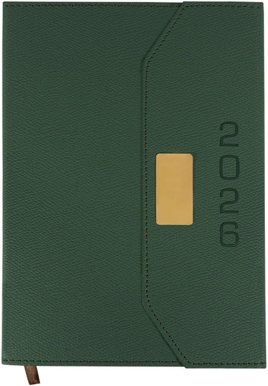 2026 Daily Monthly Planner - Calendar, January - December 2026, 100GSM Thick Paper, Leather Cover, Planner with Hourly Schedule,6.1" x 8.2", Daily Inside Page - Monthly Inside Page, Pen Holder, Bookmarks (Matcha Green)