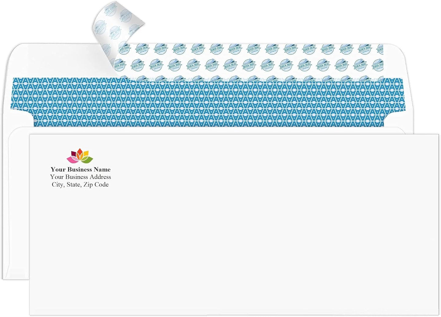 Aimoh 100#10 Custom Printed Security Tinted Self-Seal Envelopes – Personalized with Logo and Address/Return Address Imprinted - Size 4-1/8 X 9-1/2" - White - 24 LB - 100 Count (74100)