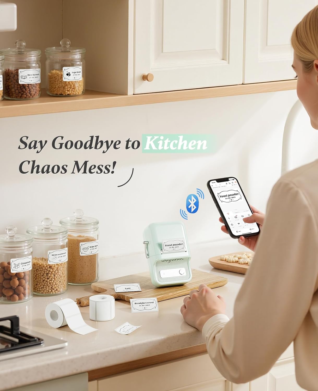 NIIMBOT B21 Label Printer,Bluetooth Thermal Label Maker,Ideal for Home Organization,Business,Ofice,50x30mm Labels,230Pcs(Mint Green)