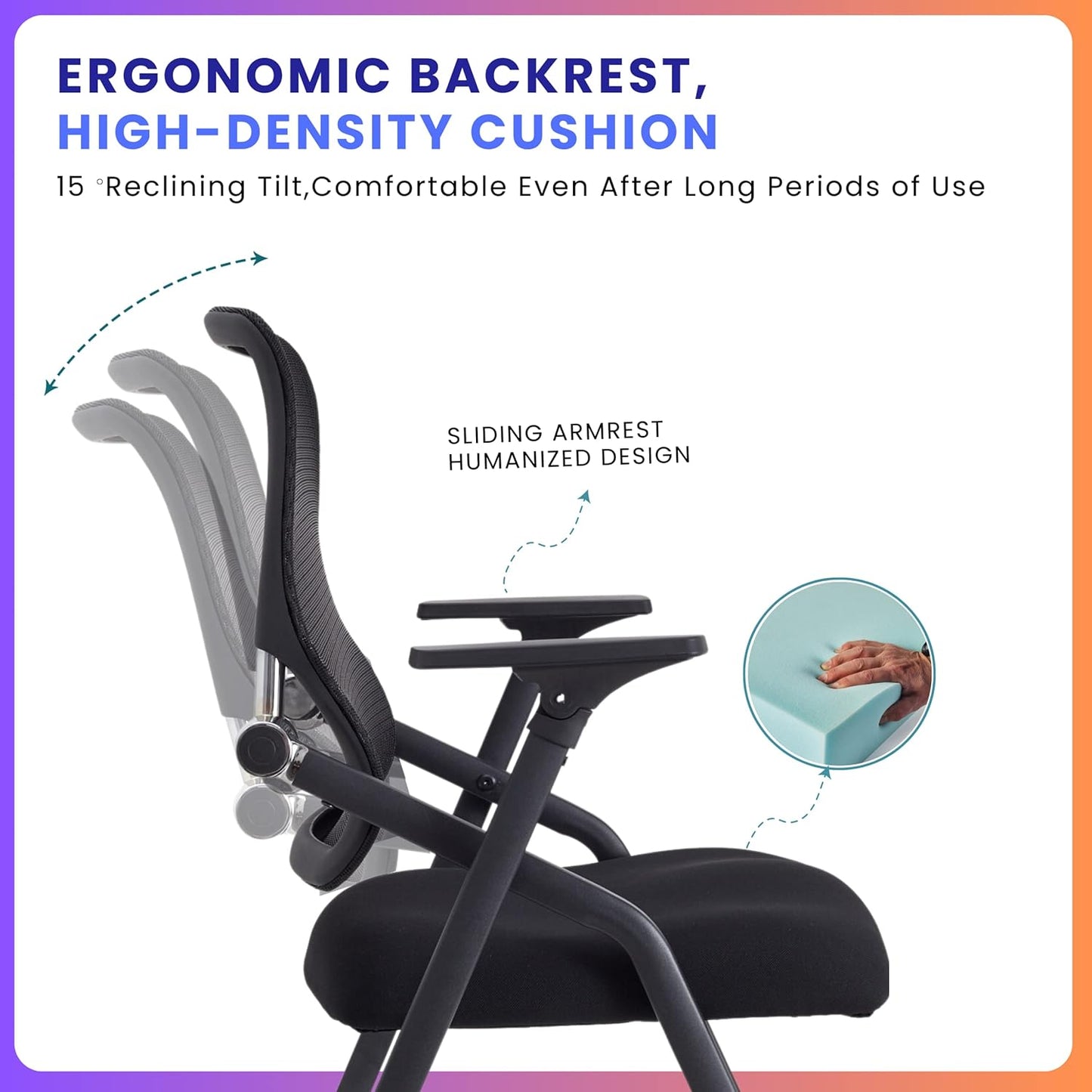 2 Pack Stackable & Foldable Conference Room Chairs with Lumbar Support, Armrest - Ergonomic Mesh Bouncing Back for Office Meeting, Conference, Reception and Training Room Chair