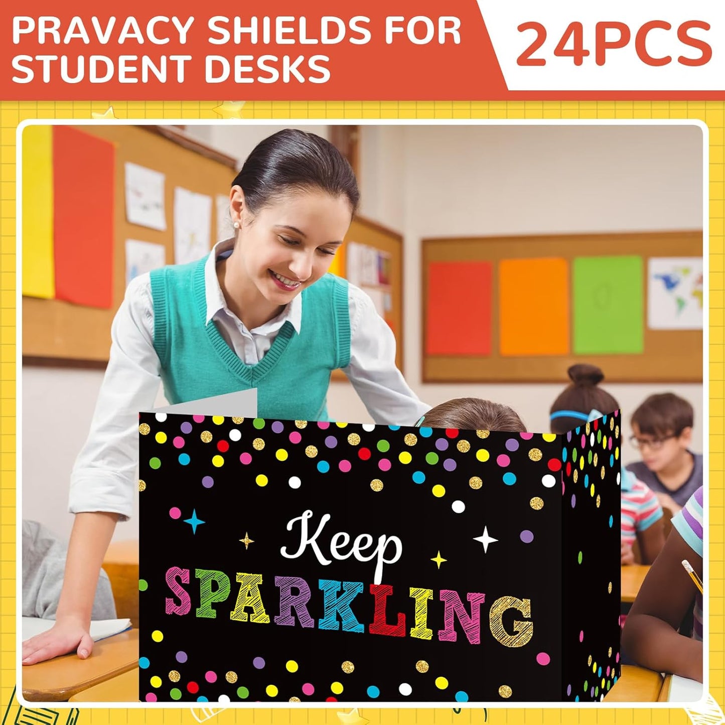 Honoson 24 Pcs Bulk Inspirational Privacy Folders for Students Cardboard Test Privacy Boards Motivational Words Desk Dividers Shield for Classroom School Study Supplies, 6 Styles(Motivational)