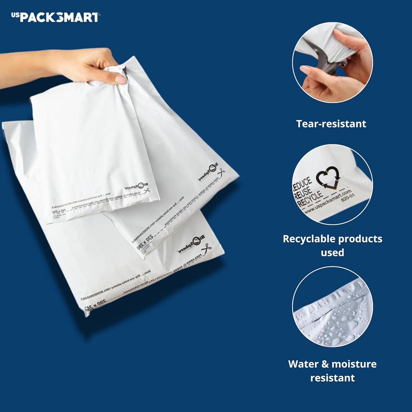 White Plastic Poly Mailers 14.5"x19" | Shipping Bags for Clothing, Books & Accessories | Durable Shipping Envelopes | Waterproof, Tear-Proof with Strong Self-sealing Adhesive | 100-Pack