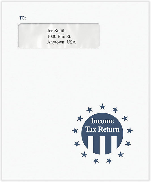 Income Tax Return Single Window Envelope (Stars and Stripes) | Tax Mailer, Self-Seal, 9-1/2" x 11-1/2", Pack of 50