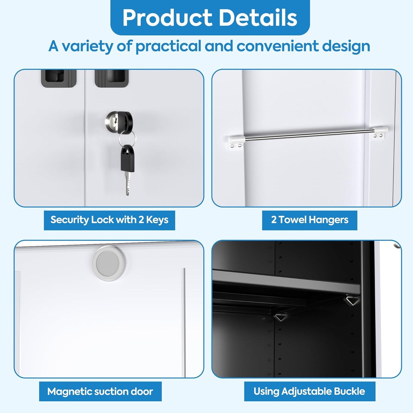 Garage Storage Cabinet with Wheels, Metal Tool Cabinet with Pegboards and 4 Adjustable Shelves, Garage Storage System with Lockable Door for Shools, Offices, Gyms and Pantries, Black and White