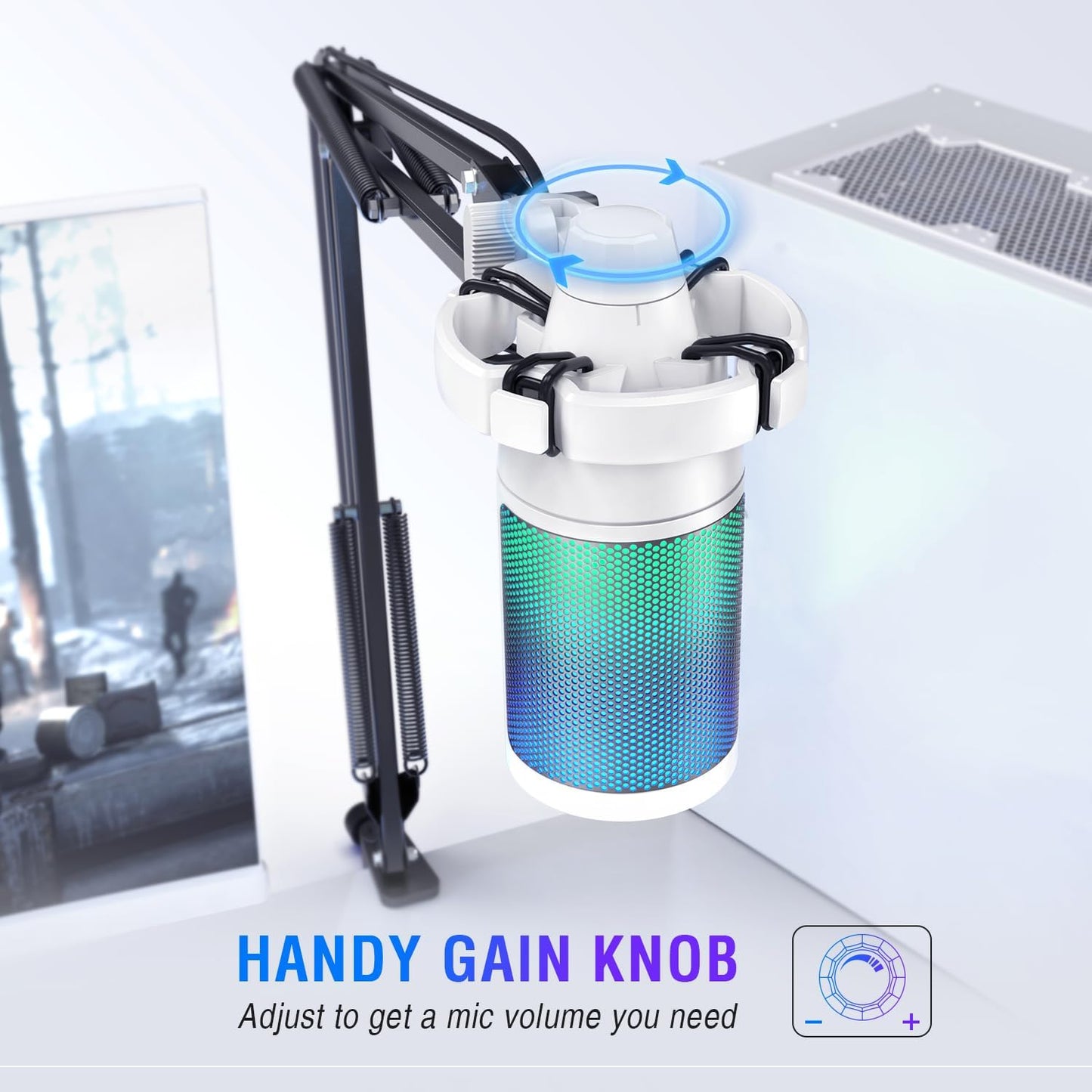 FIFINE Streaming Gaming USB Microphone Kit, PC Condenser RGB Mic Compatible with PS4/PS5, Plug and Play for Music Recording, Online Game, Discord, Twitch, with Pop Filter, Shock Mount-A6T White