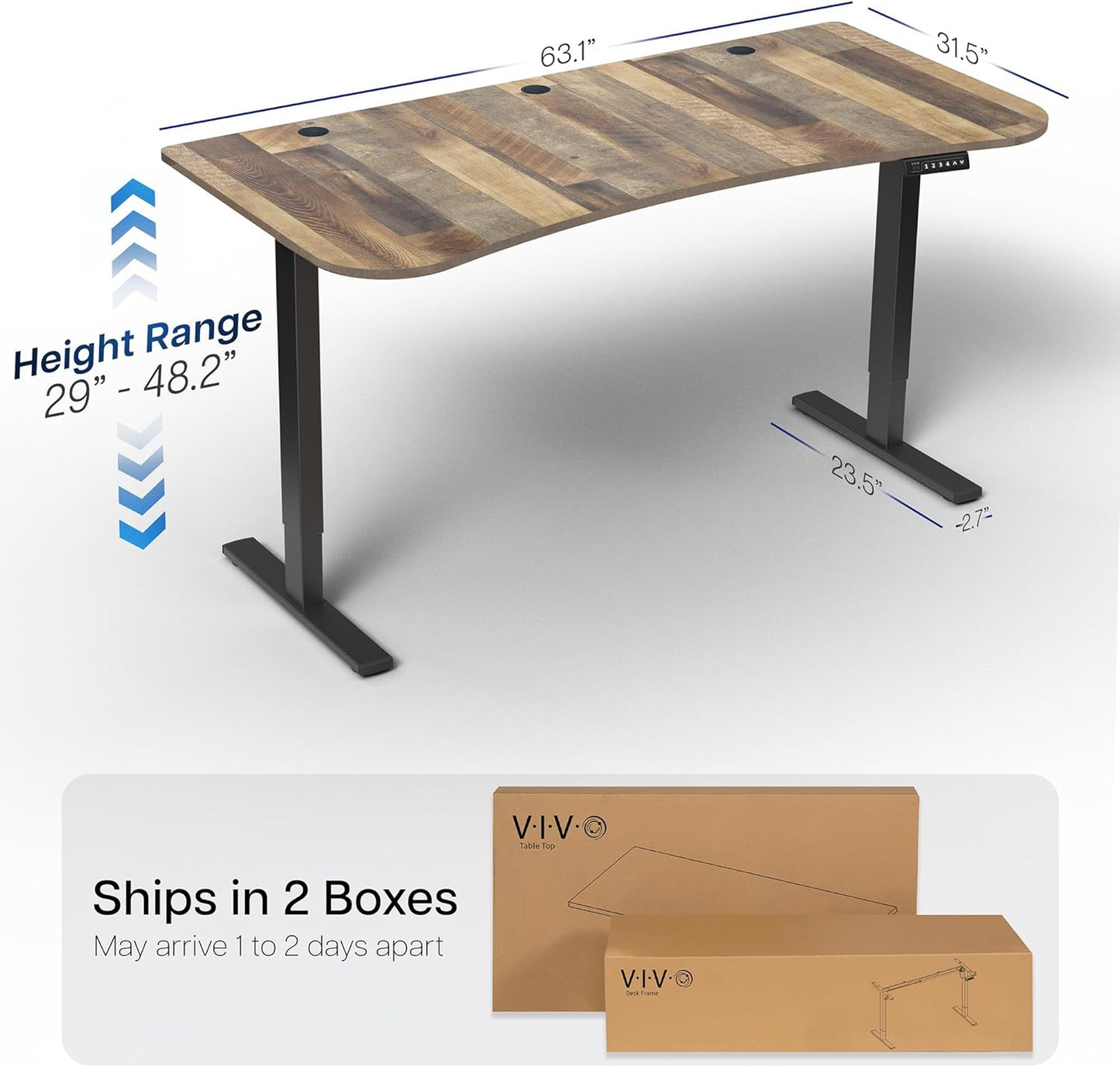 VIVO Electric 63 x 32 in Standing Desk, Memory Height Adjustment, 1B Series, Reclaimed Wood Top Black Frame, DESK-KIT-1B1P