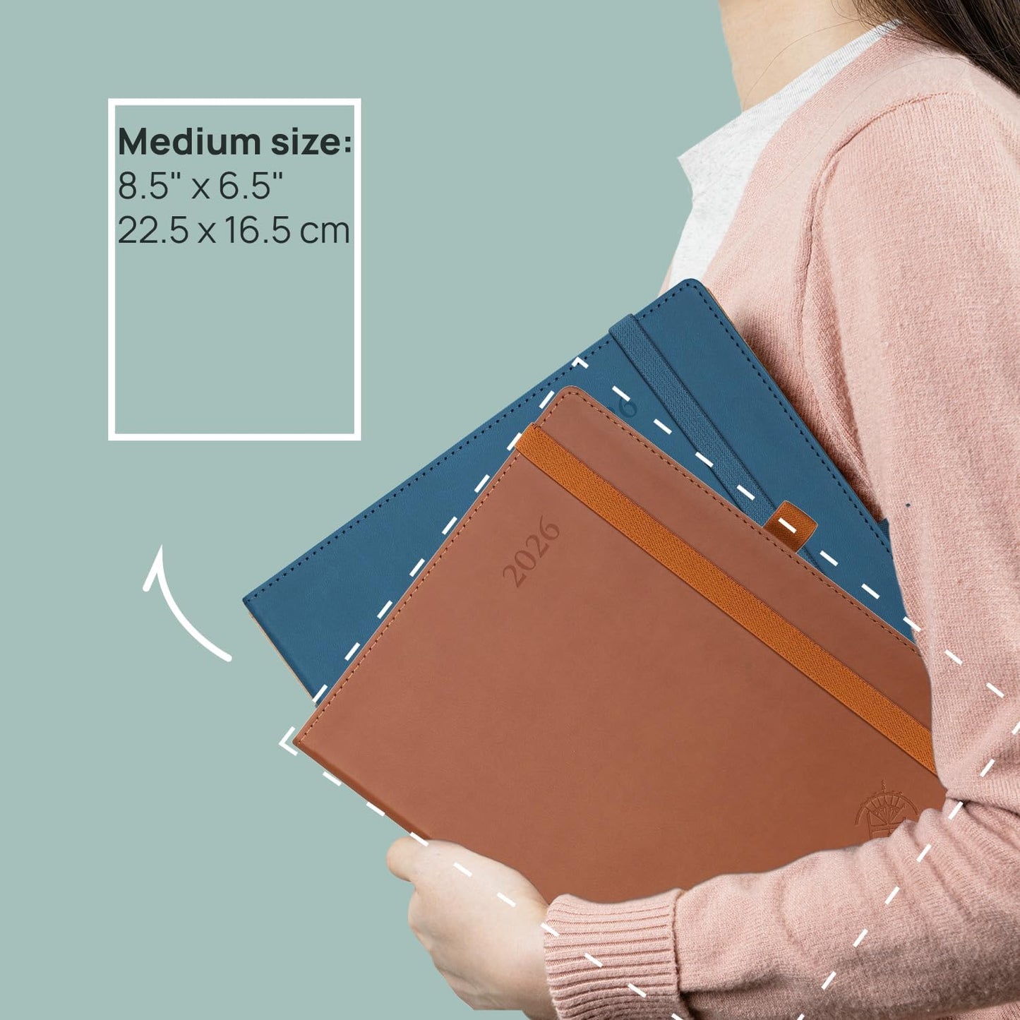 POPRUN Monthly Planner 2025-2026 (Medium- 6.5'' x 8.5'' Soft Cover), 18-Month Calendar Book (Jul.2025-Dec.2026), Calendar Planner with Monthly Tabs & Pocket, 100 GSM Paper - Brown