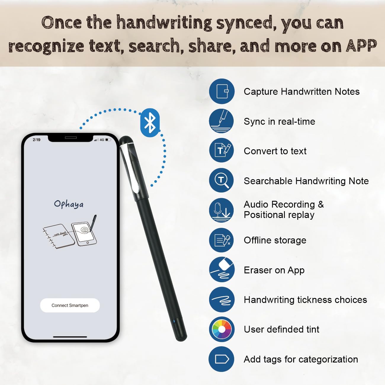 3 in 1 Digital Pen Smart Pen Writing Set, Includes Smartpen, Notebook, Use with Ophaya App for Notes Taking, Recording, Storing