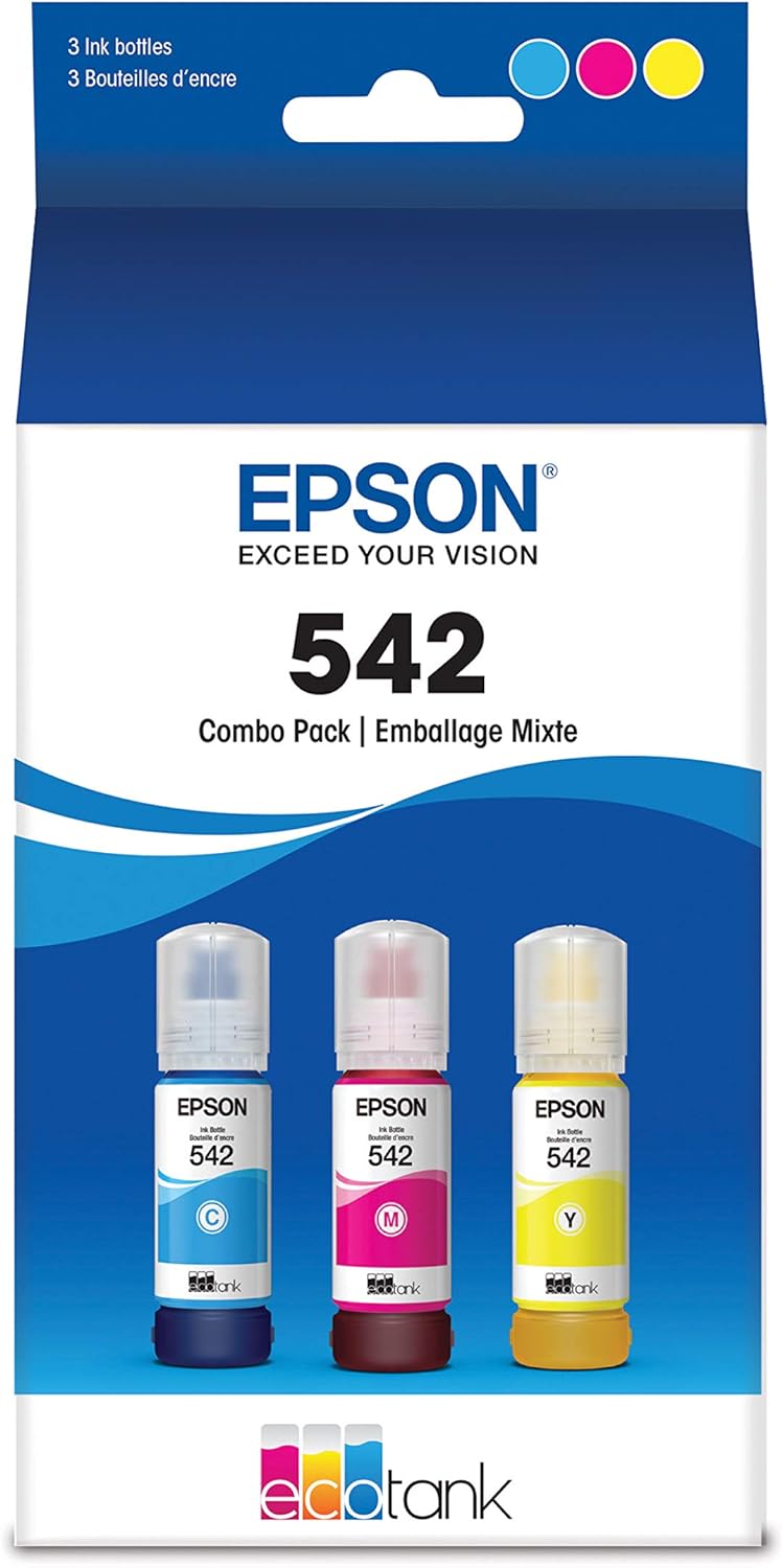 Epson EcoTank Pro ET-5850 Wireless Color All-in-One Supertank Printer with Scanner, Copier, Fax and Ethernet, White & EPSON T542 EcoTank Ink & EPSON T542 EcoTank Ink Ultra-high Capacity Bottle Black