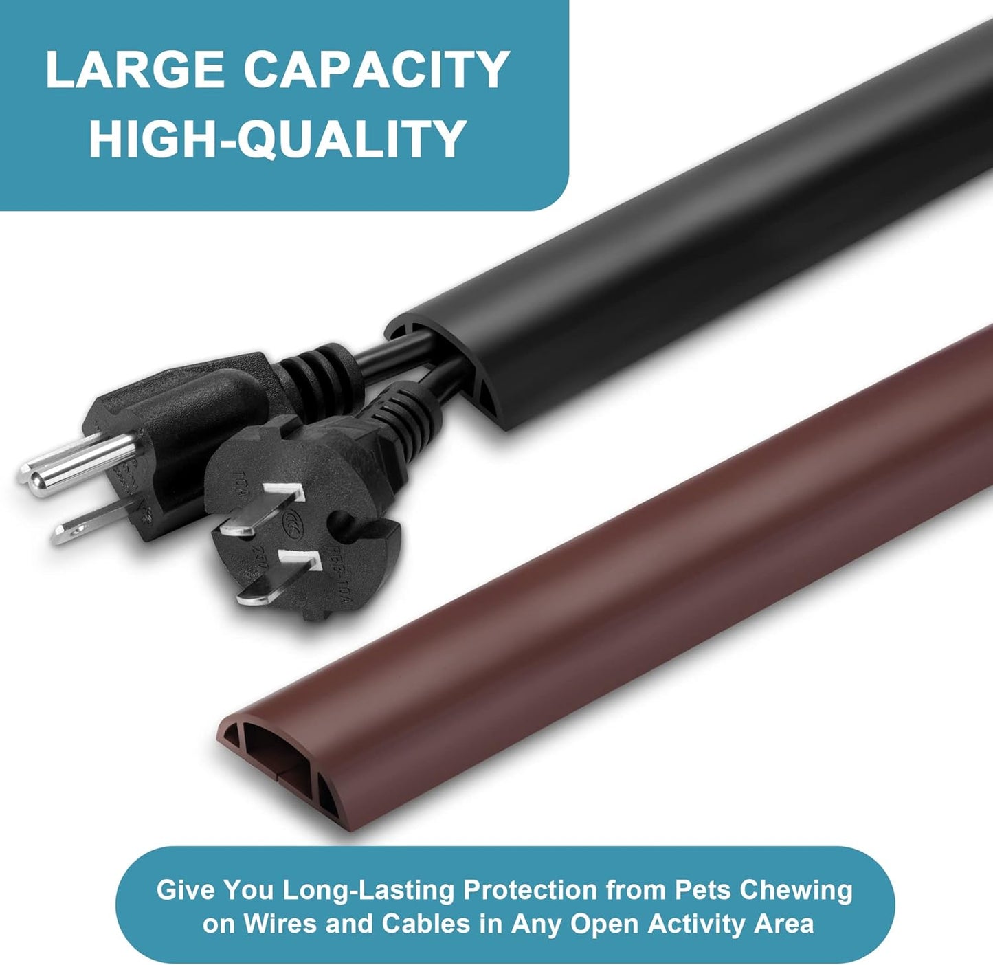 8.5ft Black Cord Protector, Soft Floor Wire Covers - Channel: 0.6"W x 0.32"H