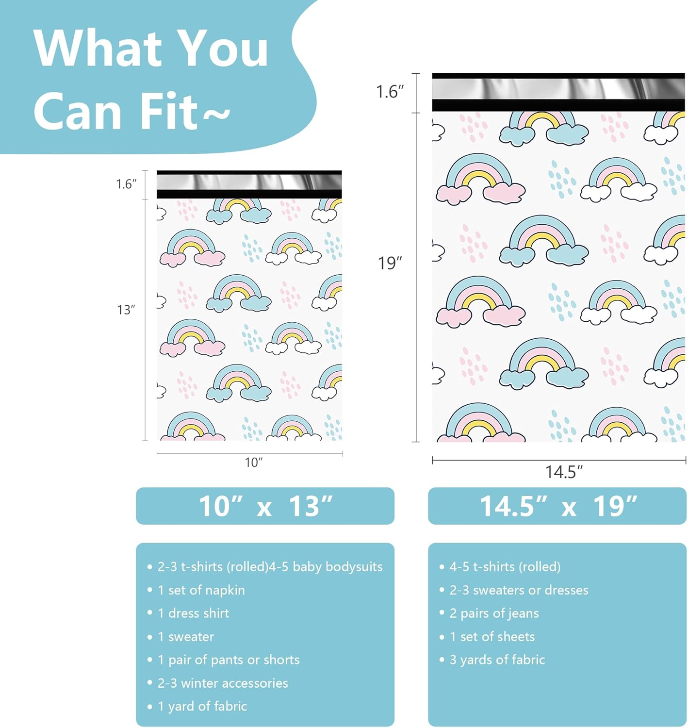 Poly Mailers 10x13 Inch 100 Pcs - Rainbow Printed Shipping Bags, 2.4mil Thickness, Waterproof and Tear Resistant Mailing Envelopes, Self-Sealing Packaging Bags for Small Business