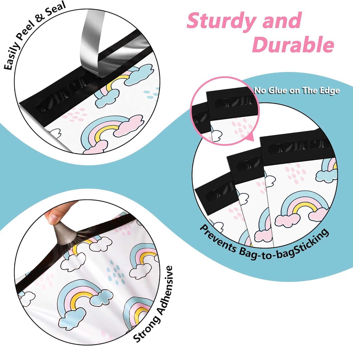 Poly Mailers 12x15.5 Inch 50 Pcs - Rainbow Printed Shipping Bags, 2.4mil Thickness, Waterproof and Tear Resistant Mailing Envelopes, Self-Sealing Packaging Bags for Small Business