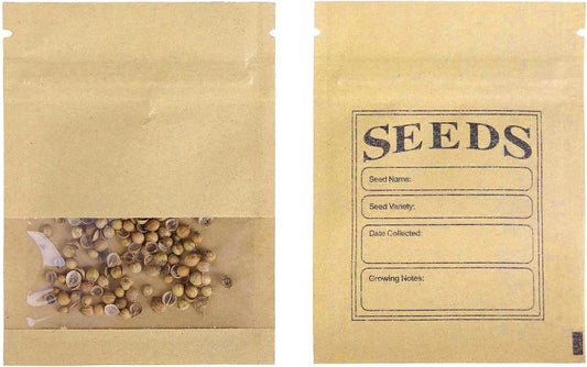 500 Pack Clear Window Small Resealable Seeds Packets Coin Envelopes 2.75x3.74 inch Brown Kraft Paper Sample Bag with Preprinted Seed Collecting Template for Seed Storage Organizer
