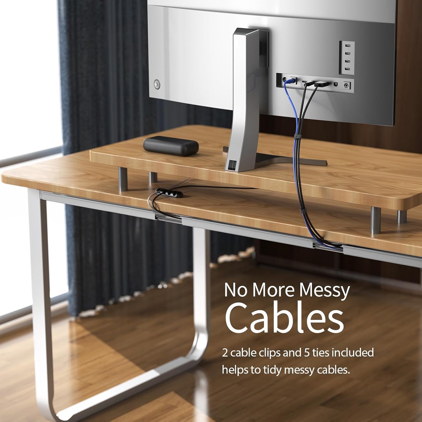 Delamu 62.8in Under Desk Cable Management, Safe & Tidy Cable Management Under Desks for Home & Office, 4 Pack Cord Organizer for Desk, Wire Organizer Kit, Grey