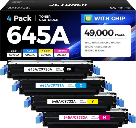 645A Toner Cartridge Set 4-Pack High Yield Replacement for HP 645A C9730A C9731A C9732A C9733A Compatible with HP Color LaserJet 5500 5500n 5500dn 5500dtn 5500hdn 5550 5550n 5550dn 5550dtn Printer Ink