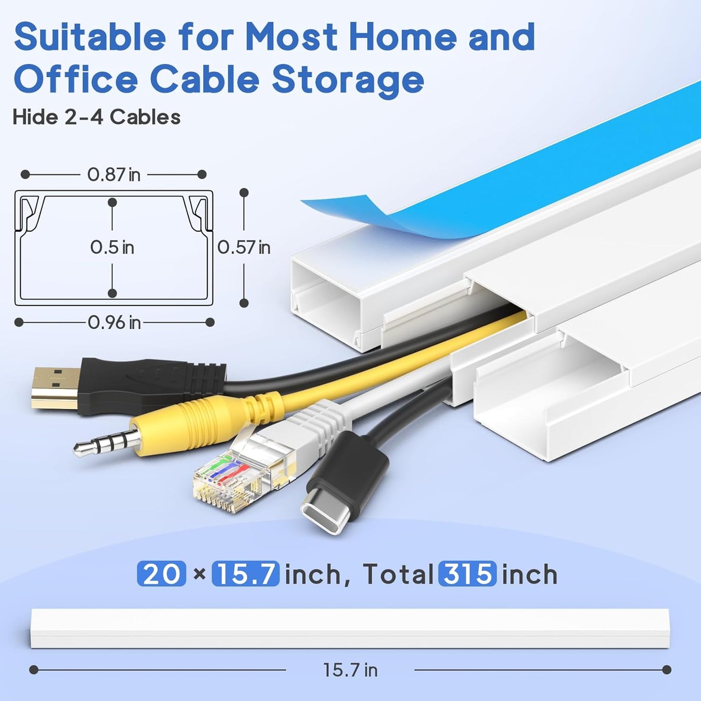 315in Cord Hider Kit, Paintable Cable Raceway, Cord Covers for Wires on Wall, Cord Hider for Wall Mount tv, tv Cable Hider Wall kit, Wire Covers for Cords, W0.96in X H0.57in, White