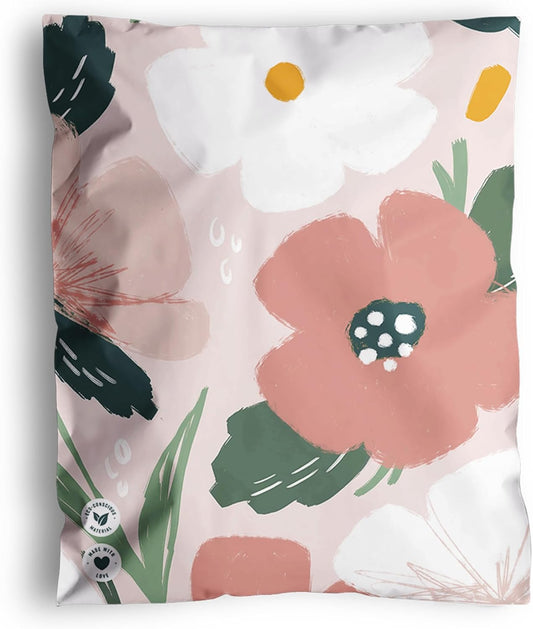Poly Mailers 10x13-25 Pack Biodegradable Shipping Bags for Clothes - Impack Self-Seal Waterproof Thick Mailing Envelope for Accessories & Clothing - Pastel Petals