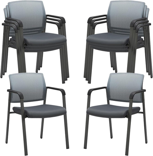 CLATINA Mesh Back Stacking Arm Chairs with Upholstered Fabric Seat and Ergonomic Lumbar Support for Office School Church Guest Reception Grey (Gray-8 Pack)