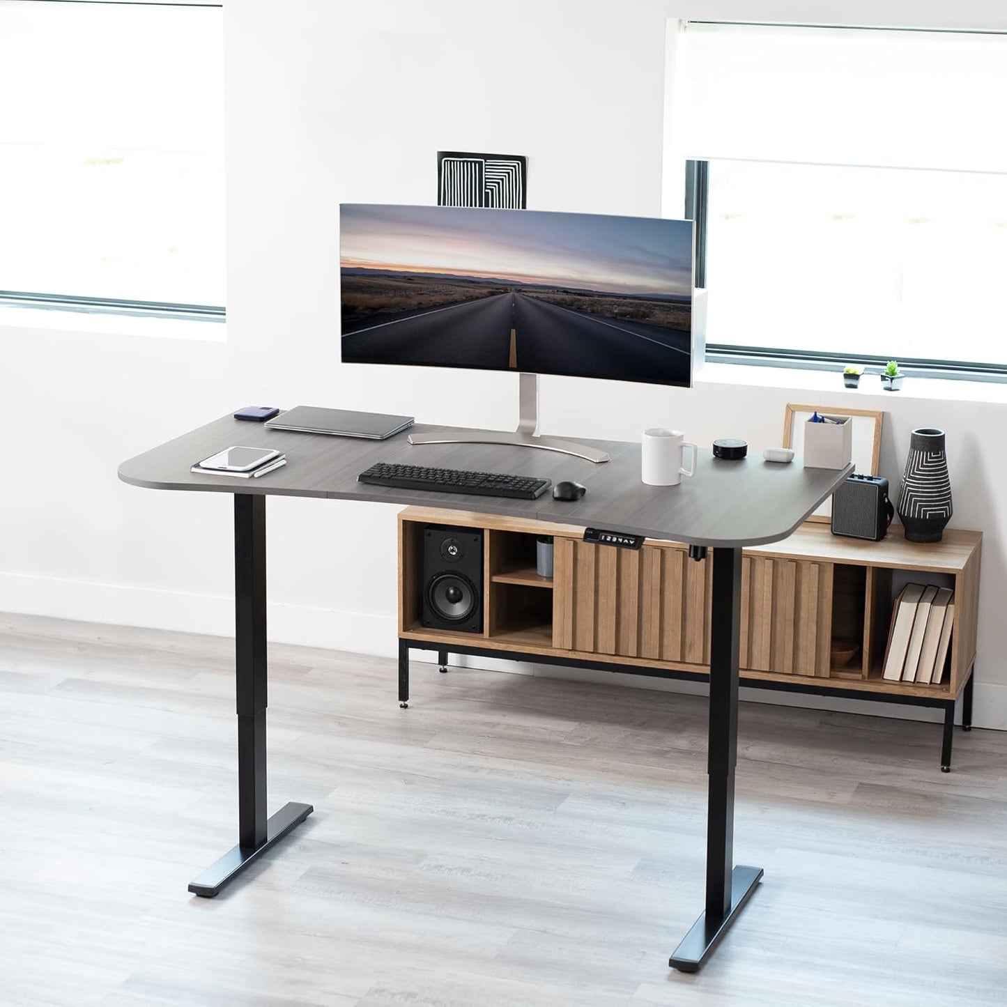 VIVO Electric 63 x 32 in Standing Desk, Memory Height Adjustment, 1B Series, Dark Gray Top Black Frame, DESK-KIT-1B1G