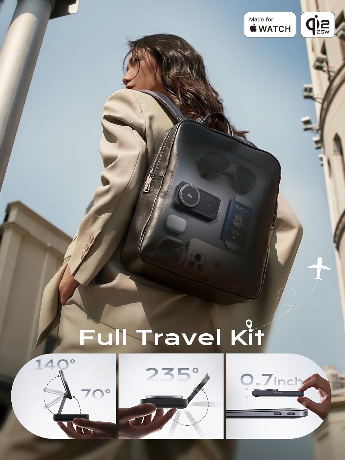 Qi 25W MagSafe 3-in-1 Wireless Charging Station, MFI Certified by Apple, Fast Foldable Charger Stand for iPhone 17/16/15/14/13/12 Pro Max, Apple Watch, AirPods(45W Adapter Included)