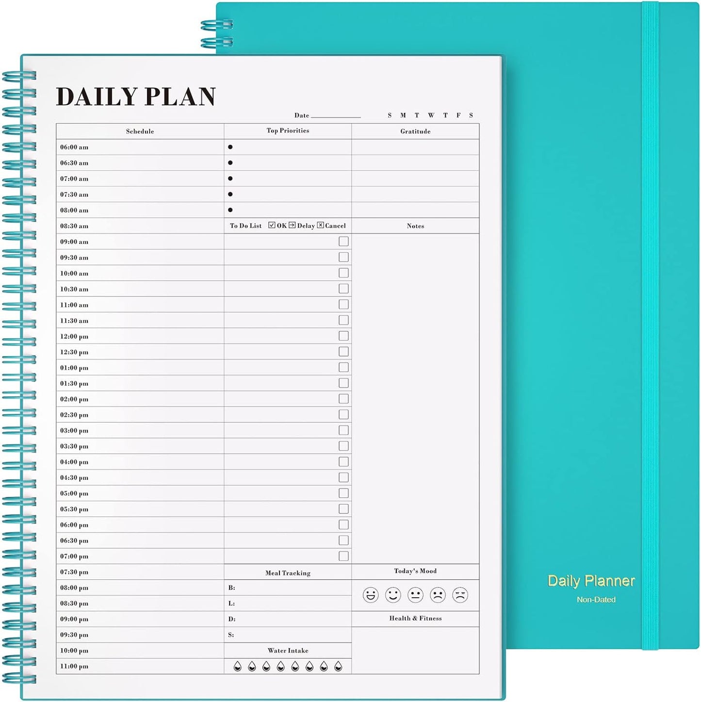 Planner Undated, Asten Daily Planner Agenda with to Do List, Hourly Schedules for Women and Men, Spiral Appointment Book with Elastic Closure, Inner Pocket 8.5" x 11" (Blue)
