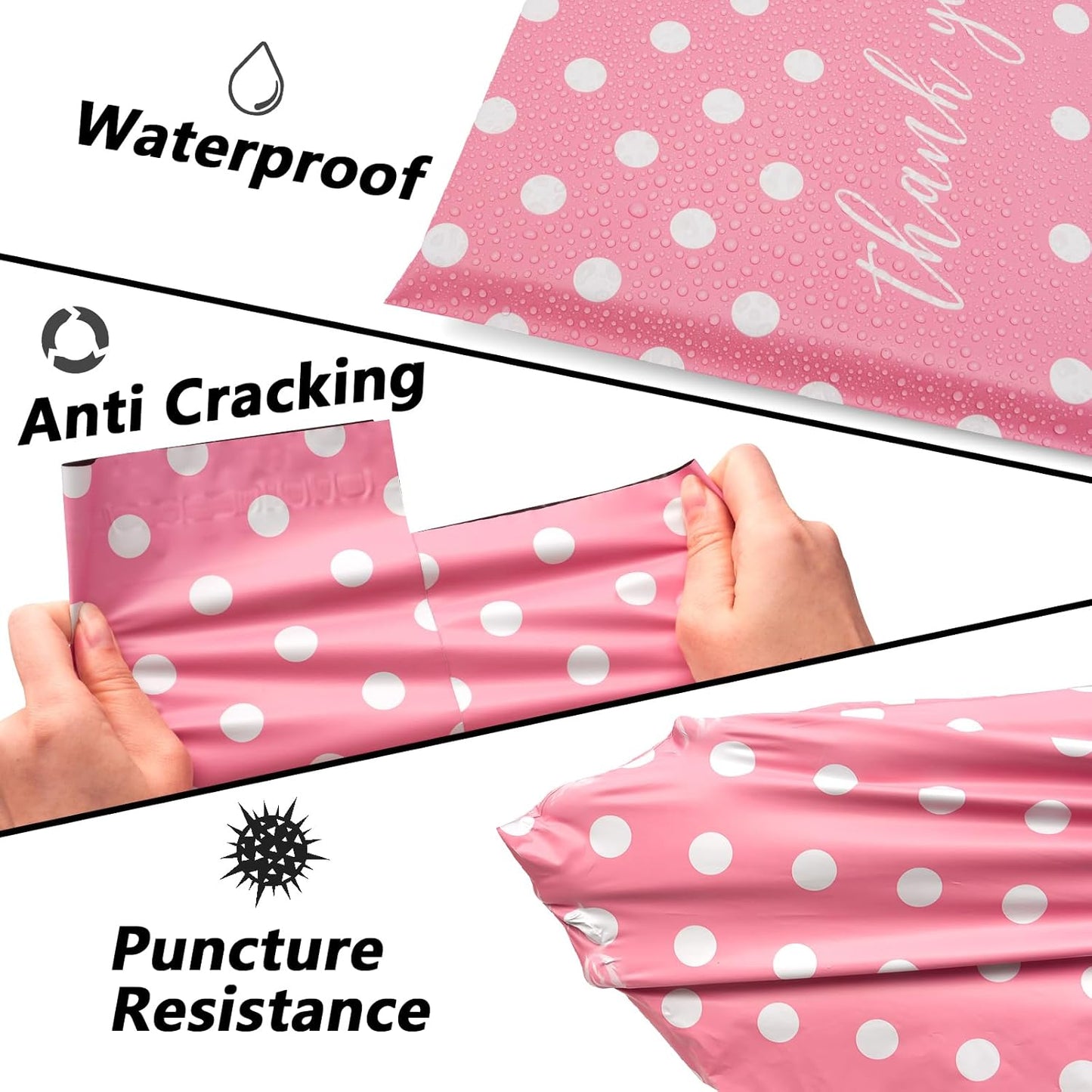 Thank You Poly Mailers 12x15.5 Inch 50 Pcs - Pink Dots printed Shipping Bags, 2.4mil Thickness, Waterproof and Tear Resistant Mailing Envelopes, Self-Sealing Packaging Bags for Small Business