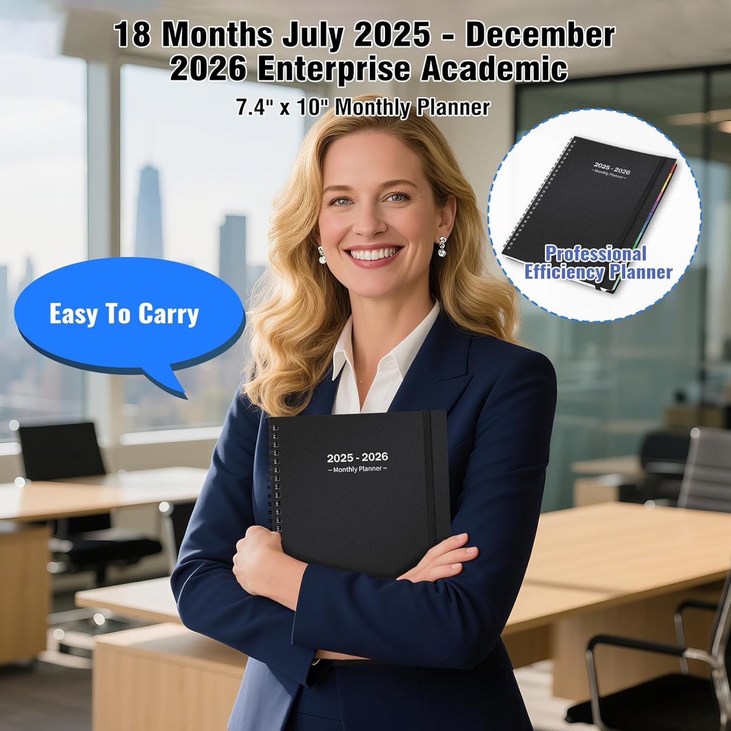 Monthly Planner 2025-2026(7.4'' x 10''), 18 Months Academic Calendar Planner with Tabs & Pocket, Holidays, Note Pages, Time Management and Hit Your Goals, July 2025 - December 2026, 120GSM Thick Paper