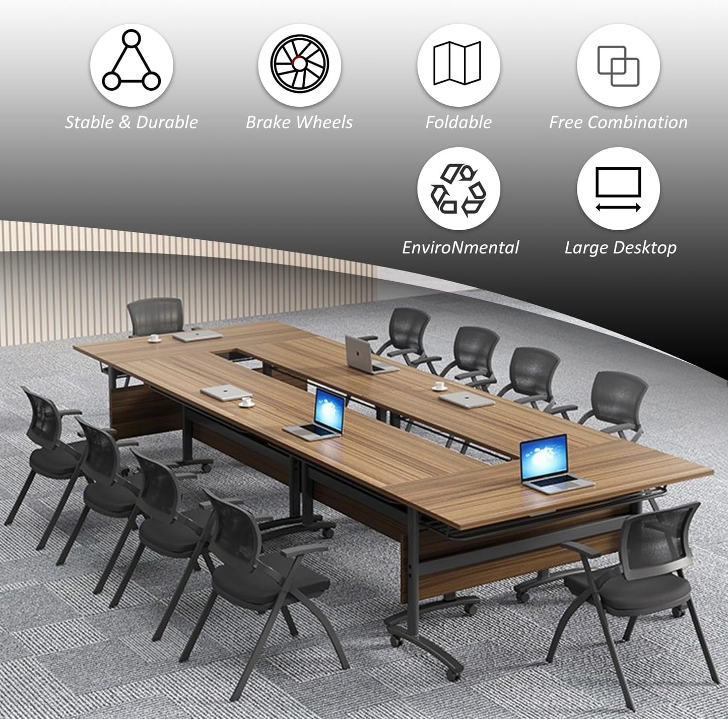 Folding Conference Table,Mobile Conference Room Tables Rolling Meeting Table with Caster Wheels,Flip Top Mobile Training Table,Foldable Rectangle Seminar Tables for Office,Classr (6pack, 55.1in)
