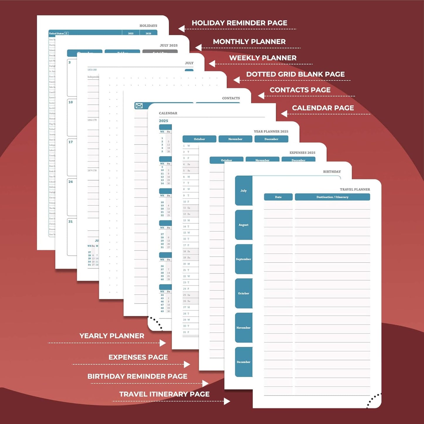 Planner 2026 Daily Weekly and Monthly,6.5"x3.75",12 Months Spiral Bound Calendar Agenda with Self-adhesive Pen Holder,2026 Appointment Book with Vegan Leather Soft Cover,Red