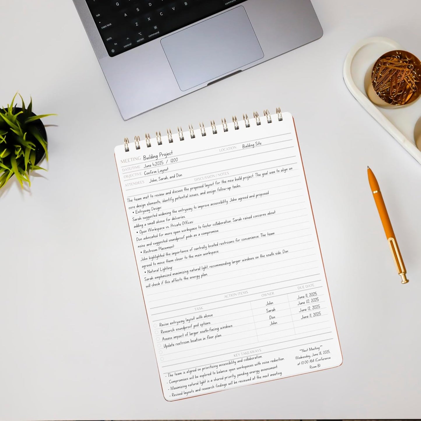 | Meeting Notebook for Work | 8.25" x 11.75" | Project Planner | Simple Design | Multiple Layouts | Office and Business Planner (Black, Meeting Planner - Portrait)