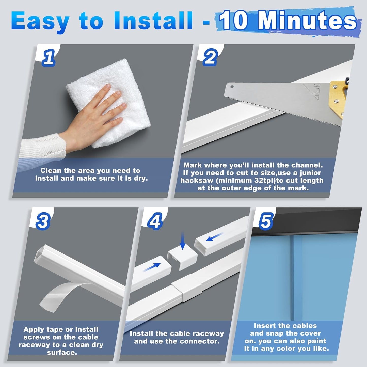 220in Wall Cord Hider Kit, LZEOY Large Capacity Wire Hider for Cords, White Cable Cover Wall Kit, Paintable Hide TV Cords for Wall Mount TV, Cable Concealer Cable Channel: 14 x L15.7in W1.18 H0.63in