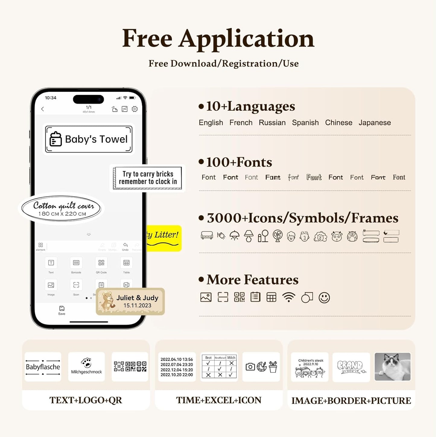 NIIMBOT D11 Bluetooth Label Maker 300 DPI Portable Label Printer with 3Rolls Labels