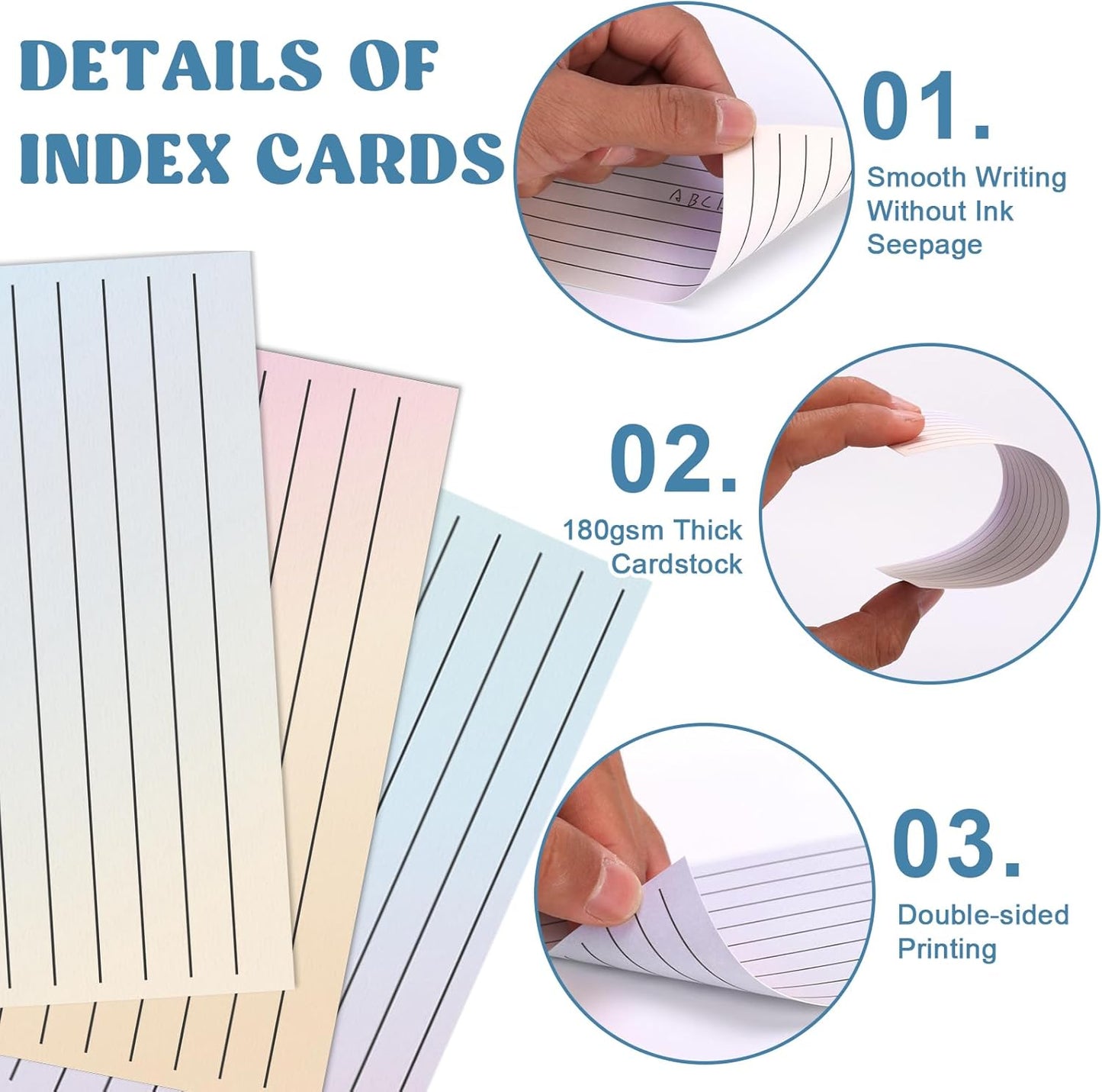 100 Pack Ruled Index Cards 3x5 Gradient Colored Index Cards Heavy Weight Note Cards 180gsm Flashcards Double Sided Notecards Lined Recipe Cards for Studying Drawing