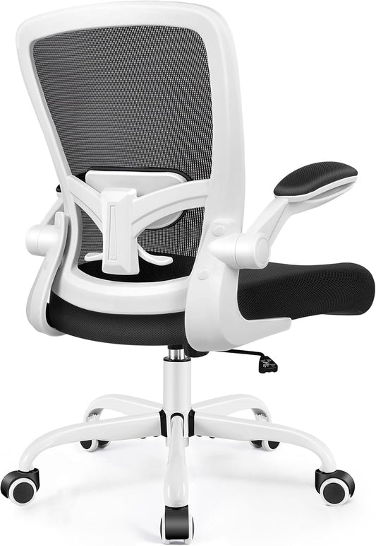 FelixKing Office Chair, Ergonomic Desk Chair Breathable Mesh Chairs with Adjustable High Back Lumbar Support Flip-up Armrests, Executive Swivel Comfy Task Computer Chairs for Home Office White