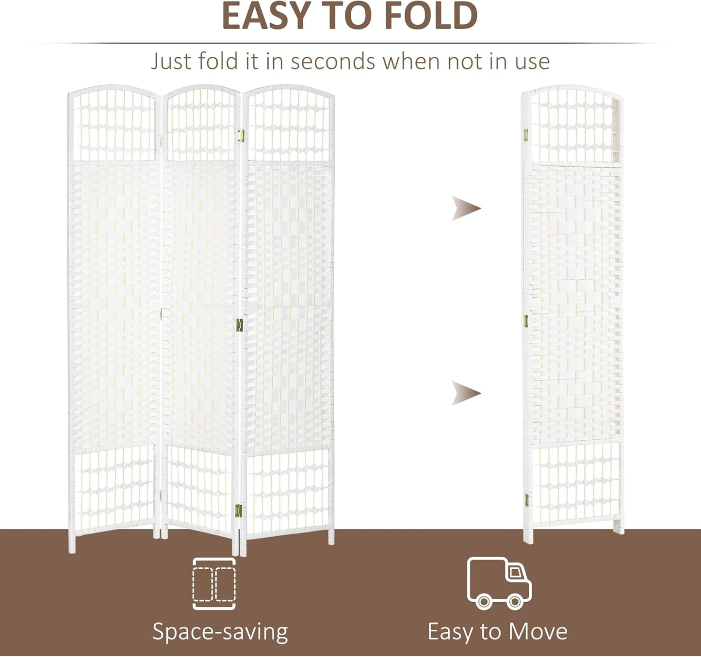 HOMCOM 3 Panel Room Divider, Folding Privacy Screen, 5.6' Room Separator, Wave Fiber Freestanding Partition Wall Divider, White