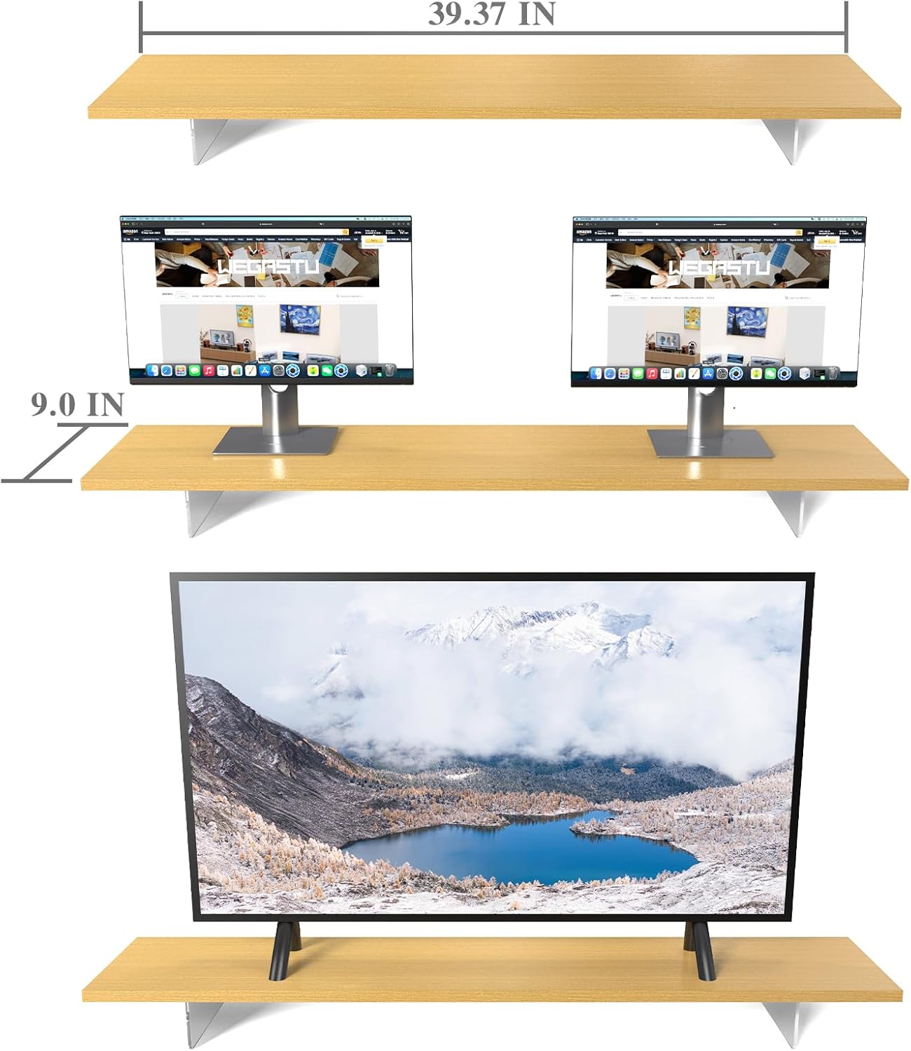 Crystal Clear Acrylic Monitor Stand,Leg levitating design Height Adjustable,Dual Monitor Riser Shelf Organizer for Desk、Home Office、Printer、TV Screen、Keyboard Storage (Nature)