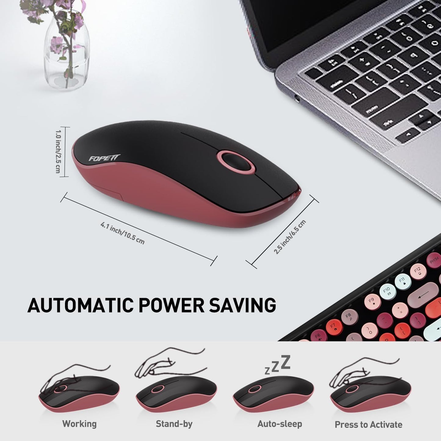 Keyboard and Mouse Wireless,Cute Retro Wireless Keyboard Mouse Combo with Round Key,2.4Ghz Dropout-Free Connection,Typewriter Wireless Keyboard Mouse Set for PC Laptop Desktop Computer-Black Colorful