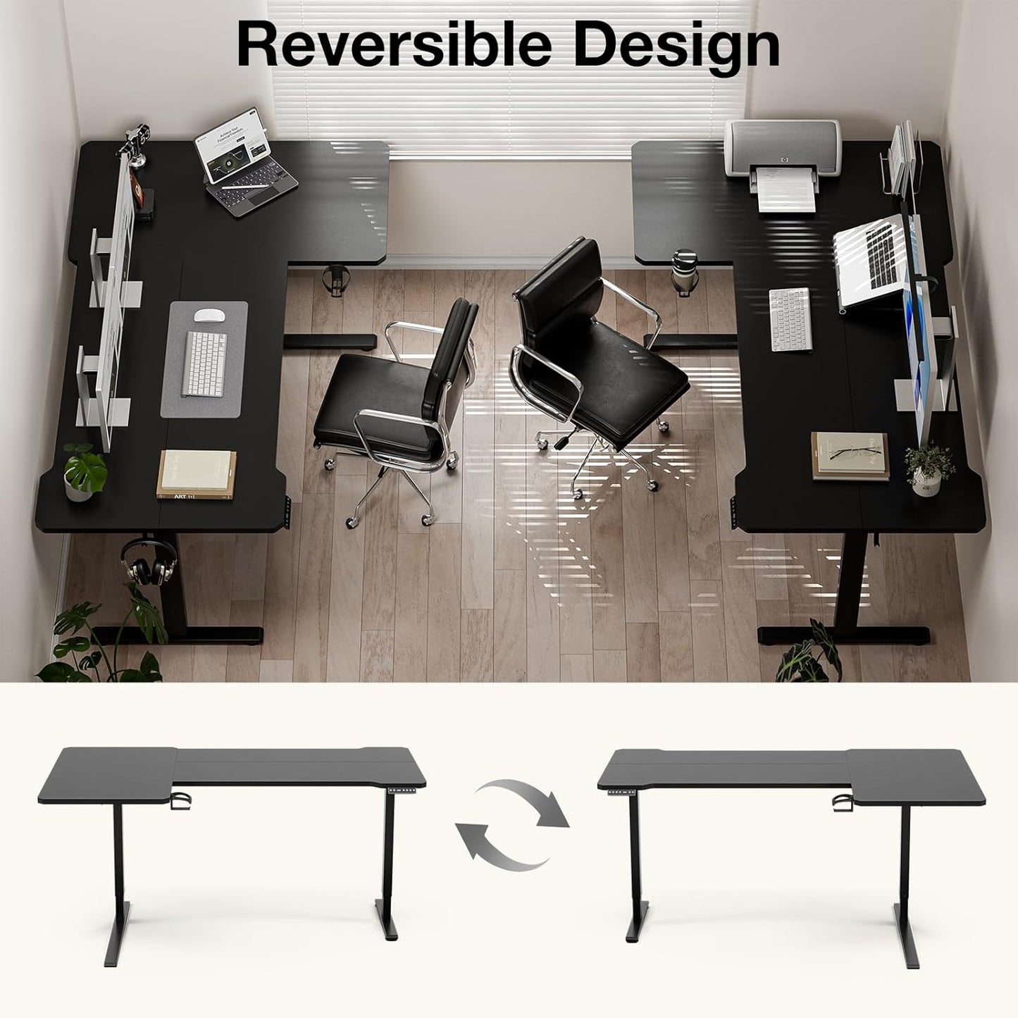 71" Reversible L-Shaped Electric Standing Desk Adjustable Height Gaming Stand Up Corner Desk Sit Stand Home Office Computer Desk with Splice Board, Black