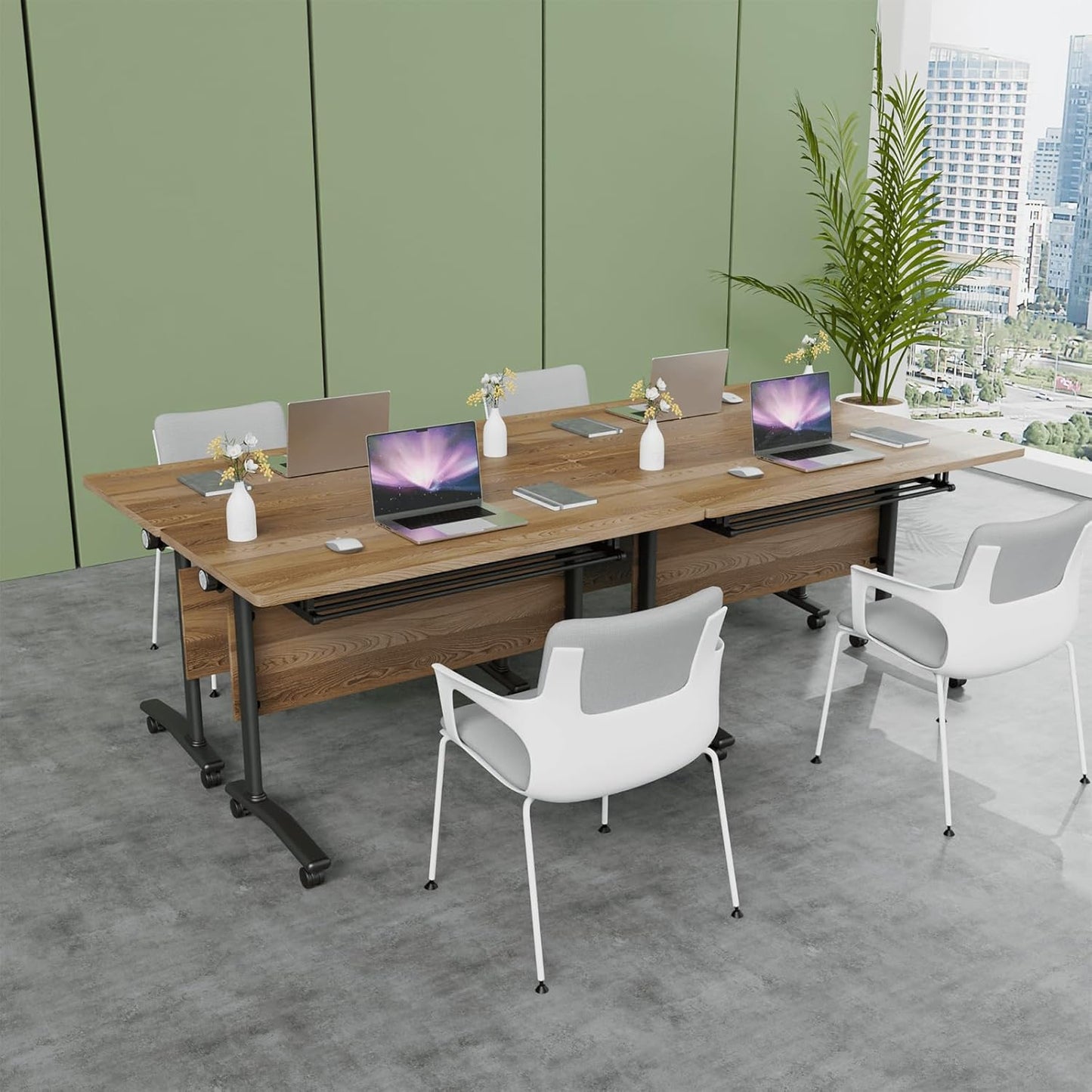 Folding Conference Table, Modern Conference Room Tables with Flip-Top Design, Foldable Conference Table Meeting Table with Wheels, Mobile Seminar Training Tables for Office Classroom (4, Walnut 2)