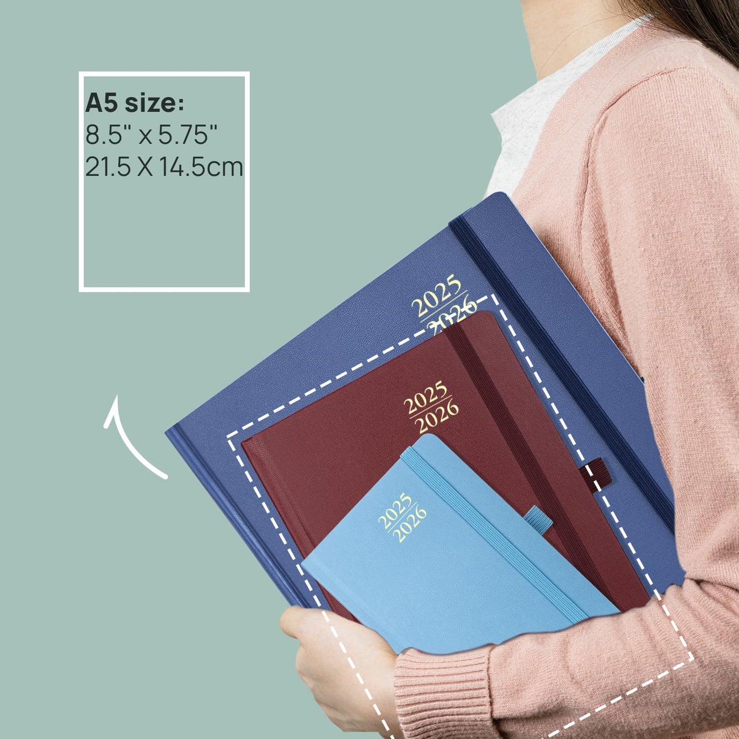 POPRUN 2025-2026 Daily Planner One Page Per Day (Medium - 5.75'' x 8.5'') - Academic Calendar (July 2025 - June 2026), 2025 Day Appointment Book with Monthly Tabs, Hardcover - Navy Blue