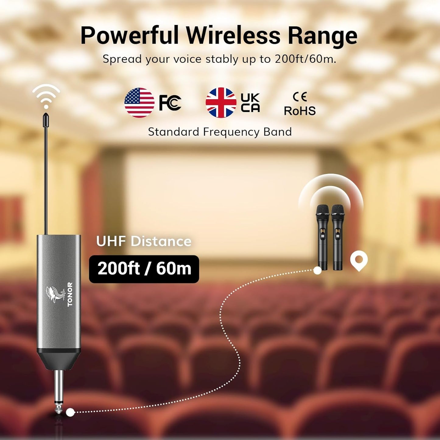 TONOR Wireless Microphone, UHF Dual Cordless Metal Dynamic Mic System with Rechargeable Receiver (Black)