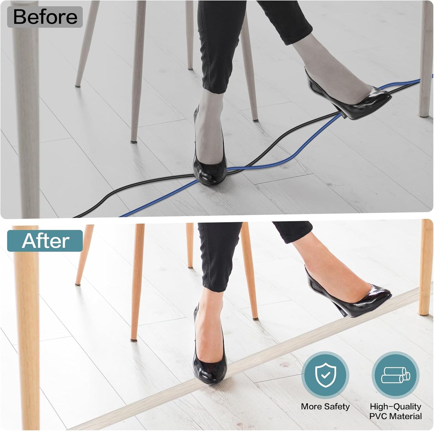 Floor Cord Cover Self Adhesive Cord Hider Floor Extension Cord Covers for Floor Power Cord Protector Cable Management Prevent Cable Trips Cable Cavity 0.59" W x 0.31" H (Beige Wood, 3.3Ft)