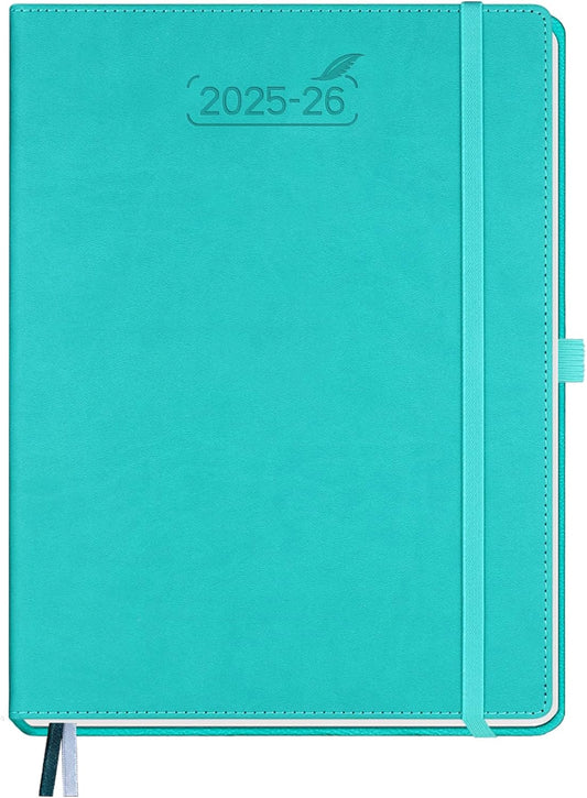 BEZEND Planner 2025-2026 Weekly and Monthly, 8.5" x 11" Academic Calendar (Jul 25-Dec 26) Vertical Daily Appointment with Hourly Timeslot & Monthly Tab, PU Leather Hardcover - Turquoise