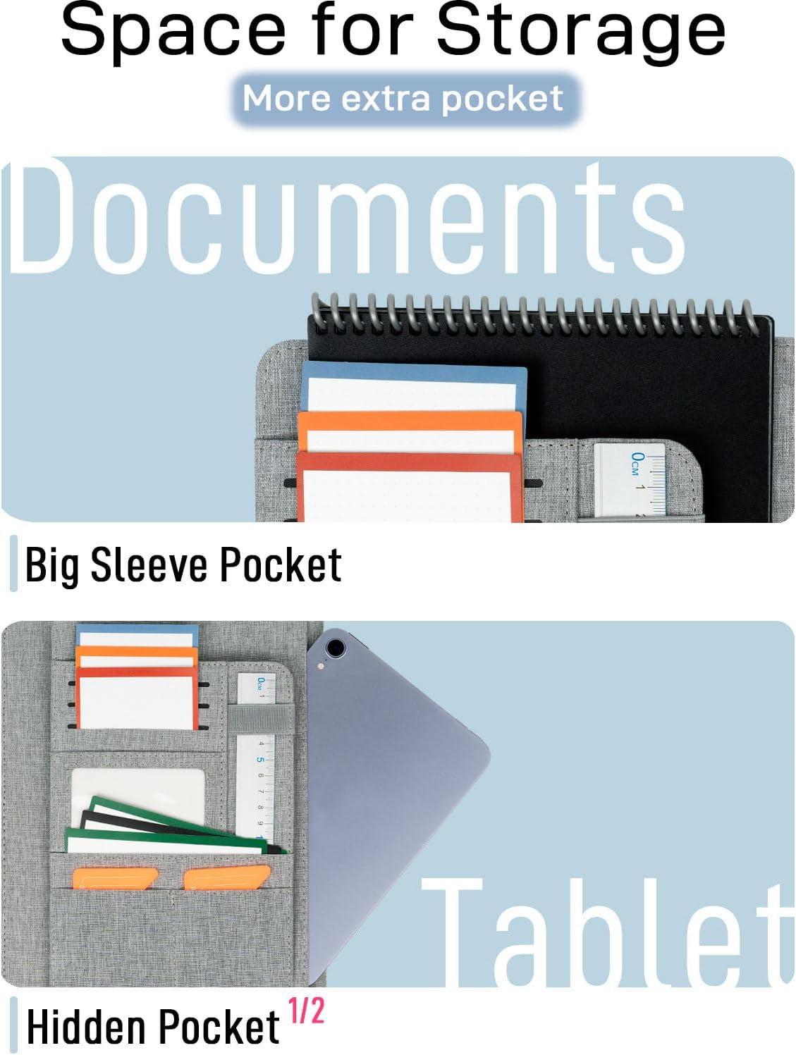 Sturdy Planner Cover for Rocketbook Smart Notebook - Water-Resistant Fabric Padfolio, Business Padfolio with Zipper Pen Pocket, Fits Executive Size A5, Rocketbook Accessories (Gray)