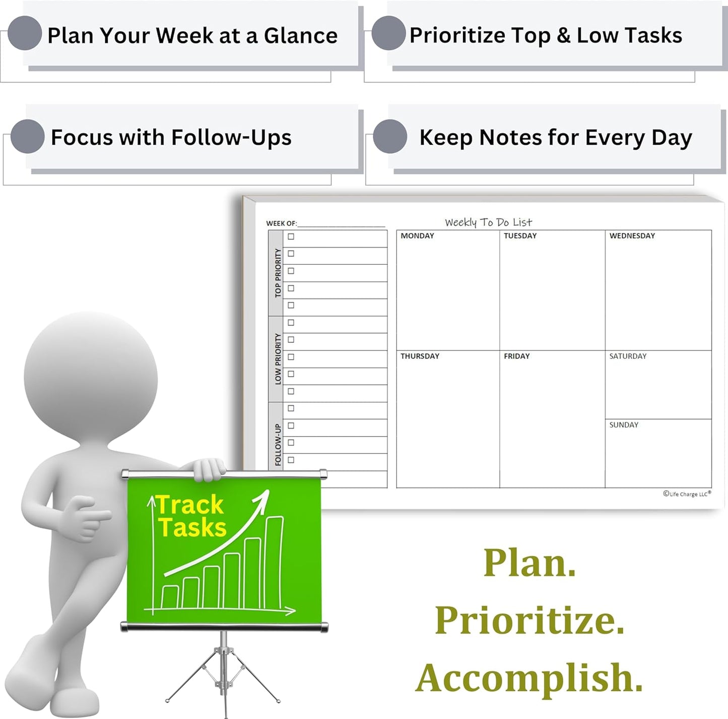 Weekly TO DO List Notepads (2 Pack, 50 Pages Each) Task Pad Planner w/Daily Checklist, Priority ToDo & Note Sections. Desk Notebook Pad to Organize Office. 8.5 X 5.5, A5 Sheets. Made in the USA.
